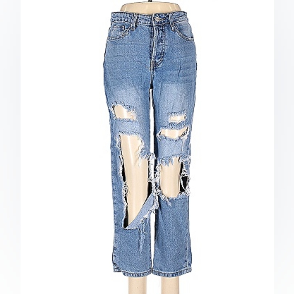 Simple Society High Rise Straight Leg:Trashed Light Wash Size 9/29